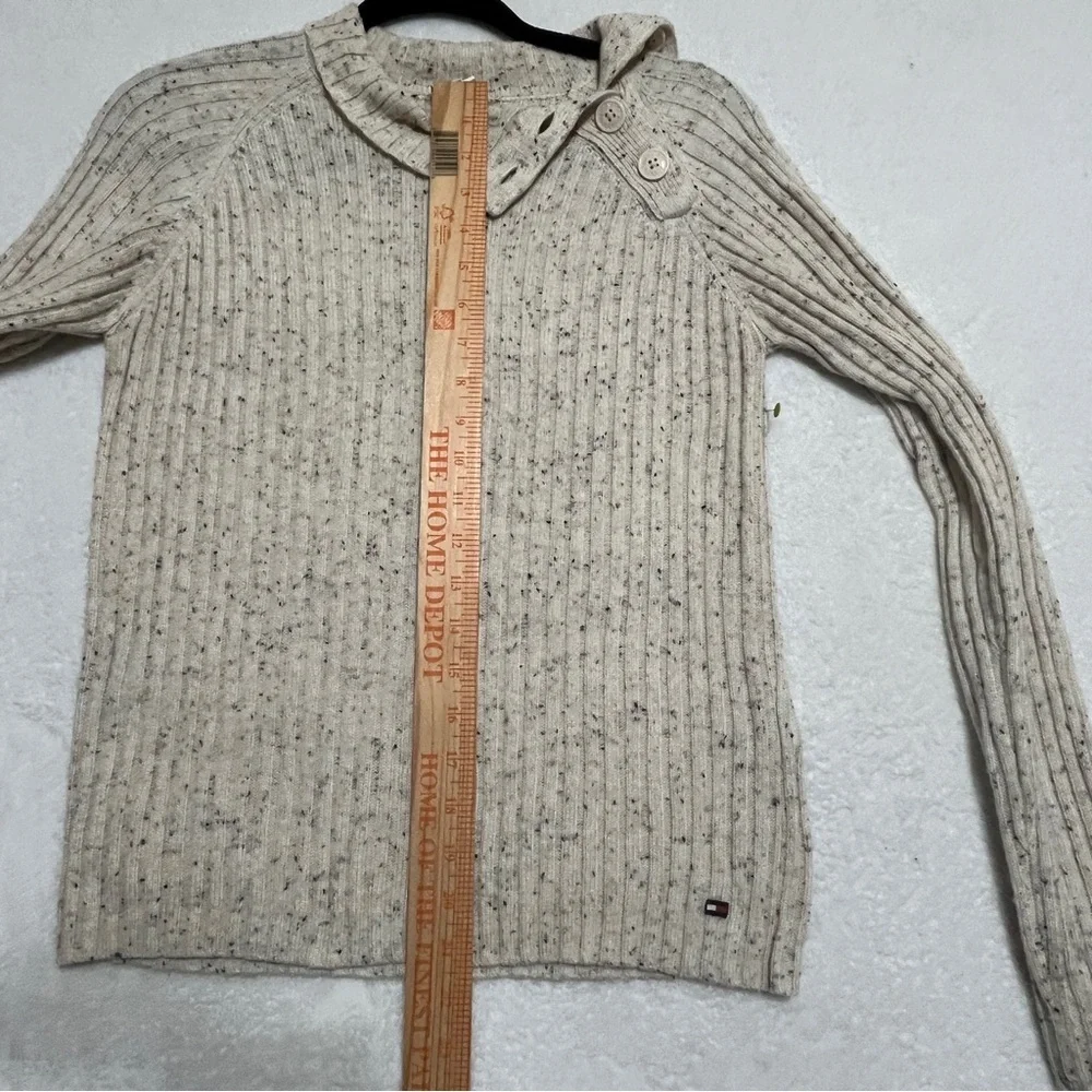 Tommy Jeans Girl's Sweater Vintage Y2k Beige Fleck Button Mock Neck Size Large